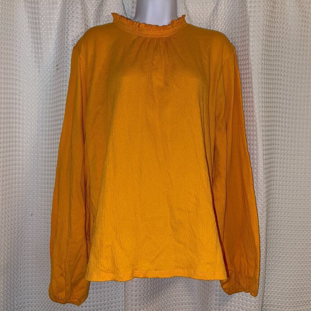 J Crew Womens Gauzy Ruffleneck Top Size XL Orange Office Everyday Career